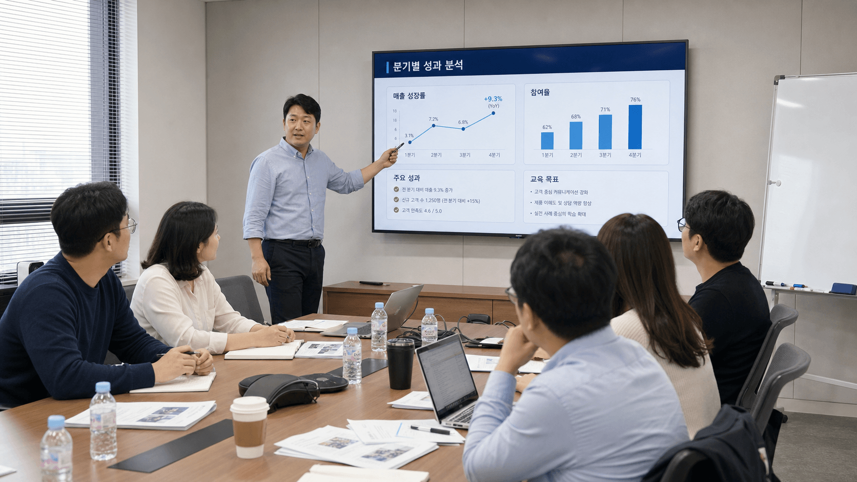 Codex 기업 교육 현장 - 한국 기업 회의실에서 AI 업무 위임 교육을 진행하는 장면